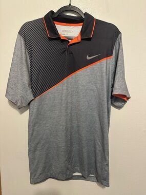 Nike Men's Gray, Black & Orange Colorblock Polo